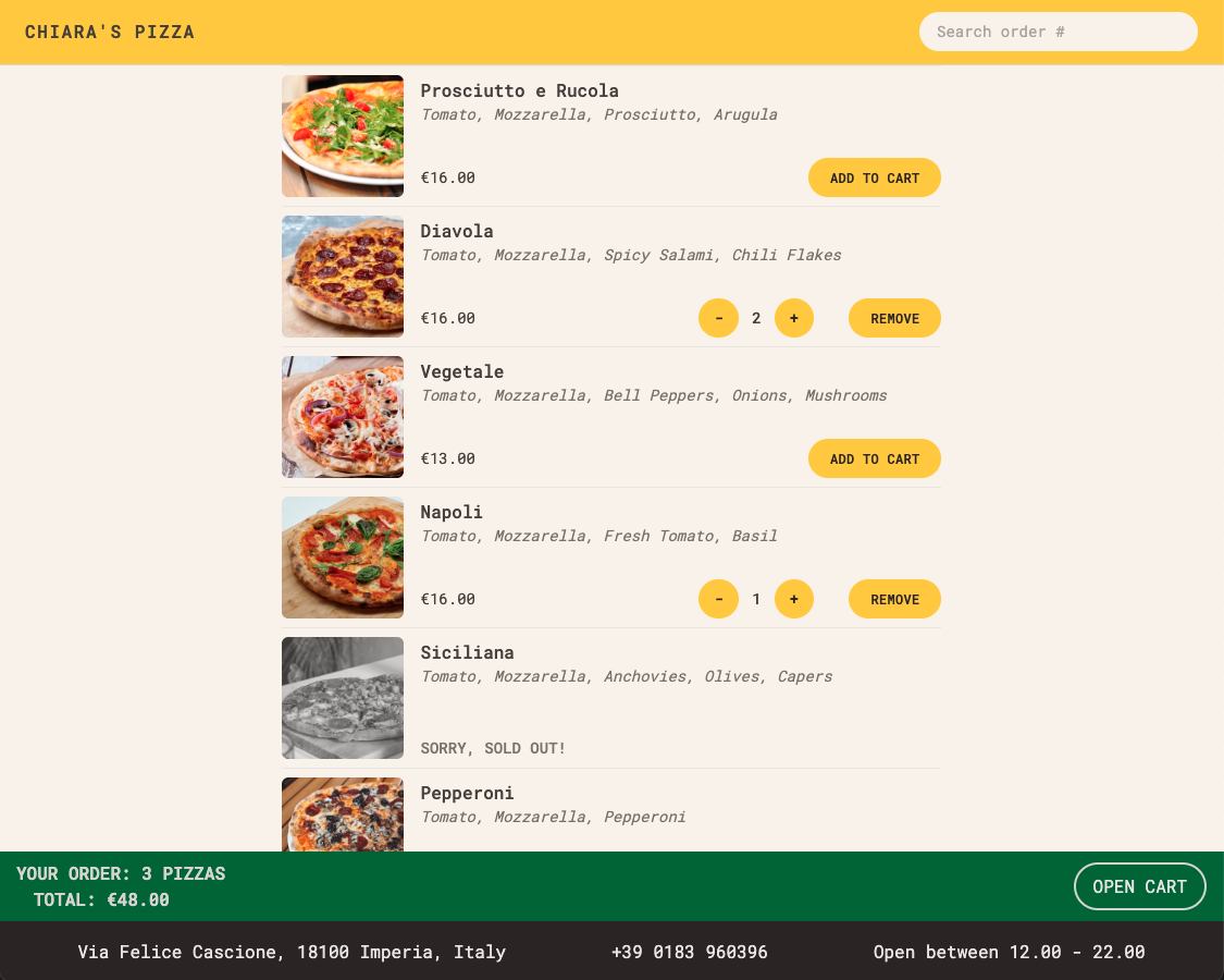 Chiara's Pizza app